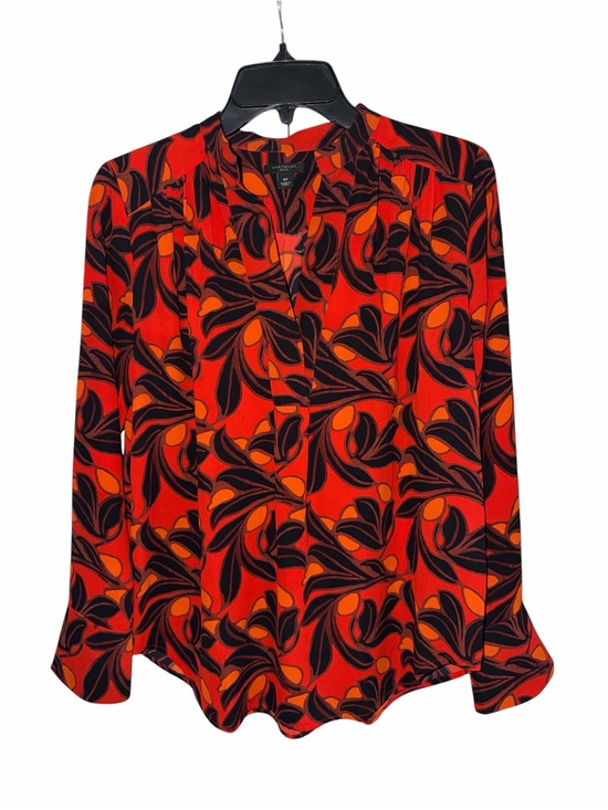 Ann Taylor Tops - Ann Taylor Red, Black & Orange Floral-Print Long Sleeve Blouse size SP
